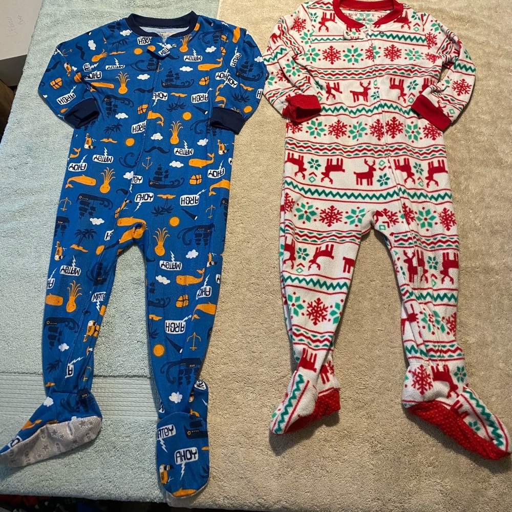 Boys onsie pajamas Holiday and nautical themed carters size 24 months
